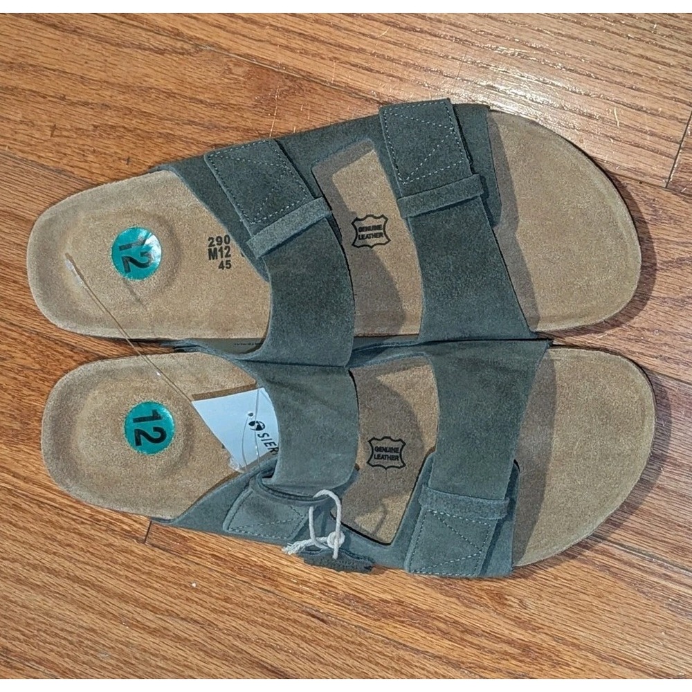 Olive Green Cork Footbed Slide Sandals Adjustable Buckle Cushionaire Lane...